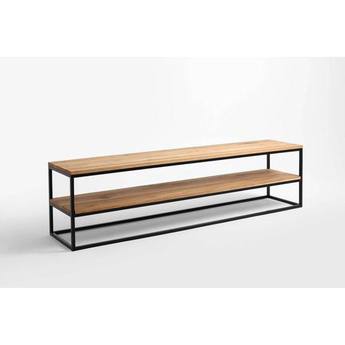 Console Banc 2 Plateaux Chêne Pied Métal Noir L180cm H50cm