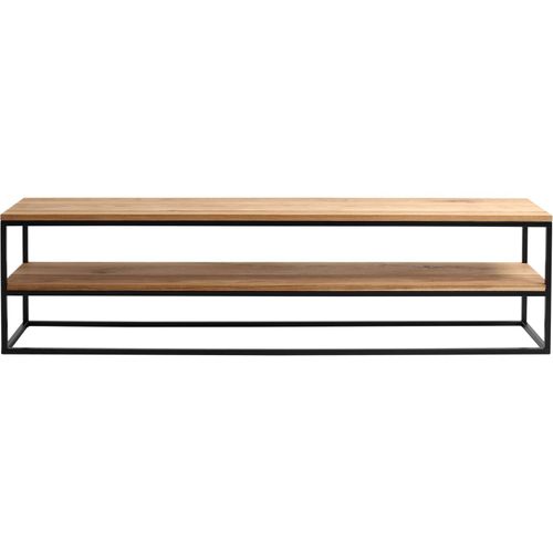 Console Banc 2 Plateaux Chêne Pied Métal Noir L180cm H50cm