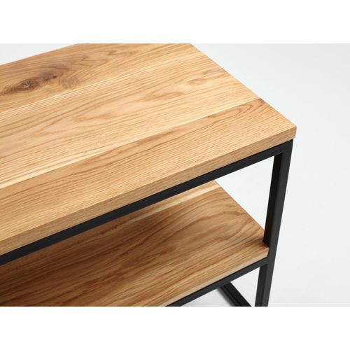 Console Banc 2 Plateaux Chêne Pied Métal Noir L180cm H50cm