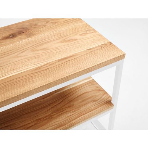 Console Banc 2 Plateaux Chêne Pied Métal Blanc L180cm H50cm