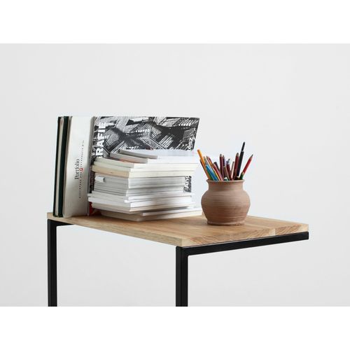 Table Basse Rectangulaire Métal Noir Et Bois Chene Massif