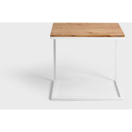Table Basse Rectangulaire Métal Blanc Et Bois Chene Massif