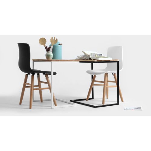 Table Basse Rectangulaire Métal Blanc Et Bois Chene Massif