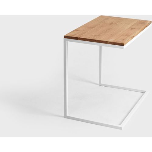 Table Basse Rectangulaire Métal Blanc Et Bois Chene Massif
