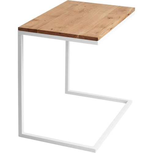 Table Basse Rectangulaire Métal Blanc Et Bois Chene Massif