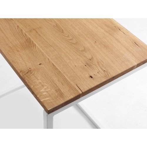 Table Basse Rectangulaire Métal Blanc Et Bois Chene Massif