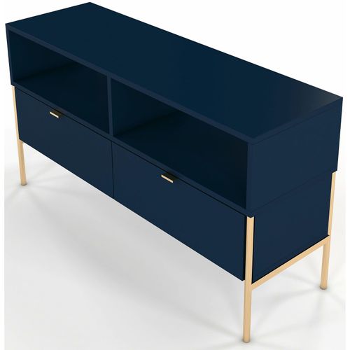 Meuble TV En Bois Massif Couleur Bleu Pied Doré L120cm