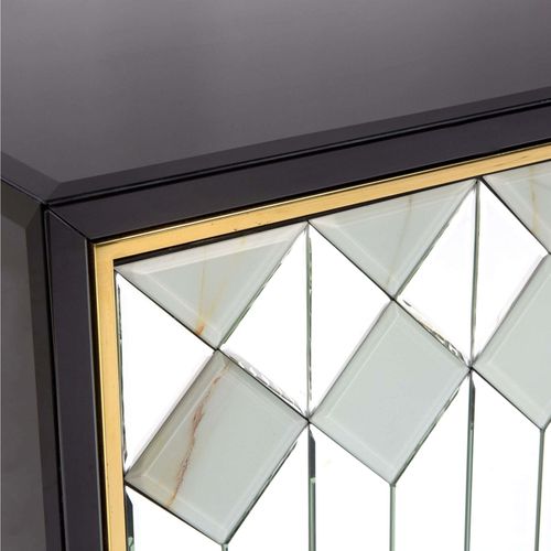 Buffet Verre Mdf Miroir Métal Noir Doré 150x45x80