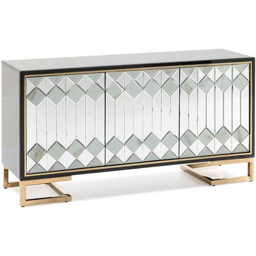 Buffet Verre Mdf Miroir Métal Noir Doré 150x45x80