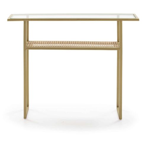 Console Verre Rotin Métal Doré 100x27x80