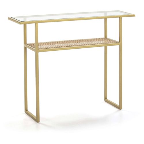 Console Verre Rotin Métal Doré 100x27x80