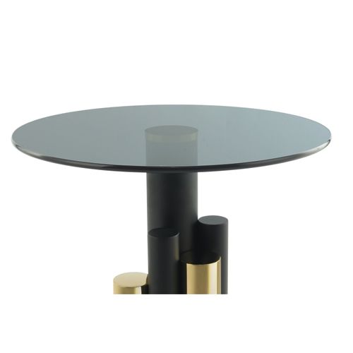 Table D’appoint Ronde En Verre doré Et Gris 46x46x52cm