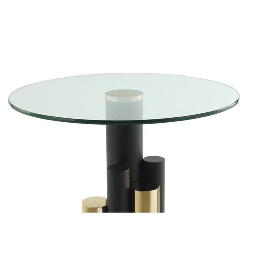 Table D’appoint Ronde En Verre Or Et Clair 46x46x52cm