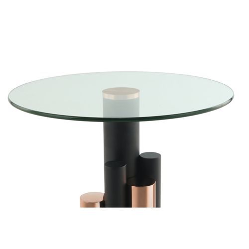 Table D’appoint Ronde En Verre Or Rose Et Clair 46x46x52cm