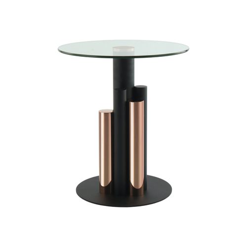Table D’appoint Ronde En Verre Or Rose Et Clair 46x46x52cm