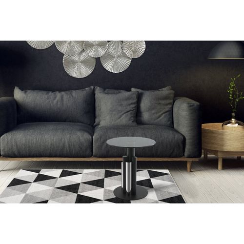 Table D’appoint Ronde En Verre Gris Argent 46x46x52cm