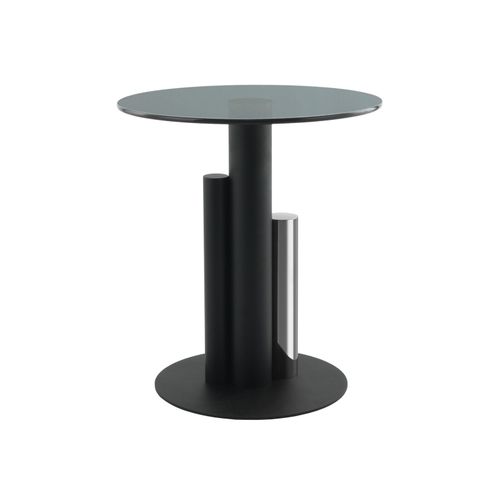 Table D’appoint Ronde En Verre Gris Argent 46x46x52cm