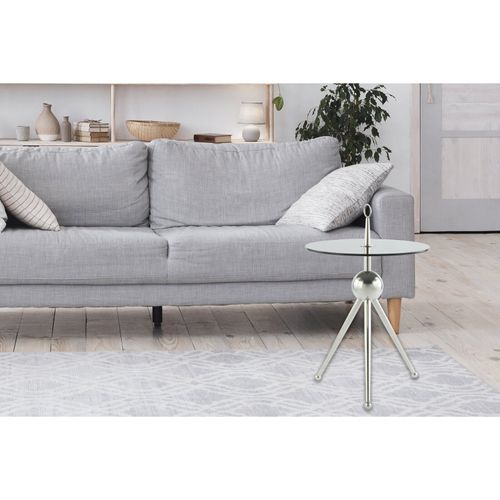 Table D’appoint Ronde En Verre Gris Argent 46x46x70cm
