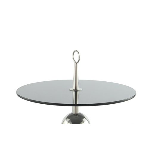Table D’appoint Ronde En Verre Gris Argent 46x46x70cm
