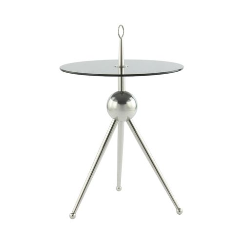 Table D’appoint Ronde En Verre Gris Argent 46x46x70cm