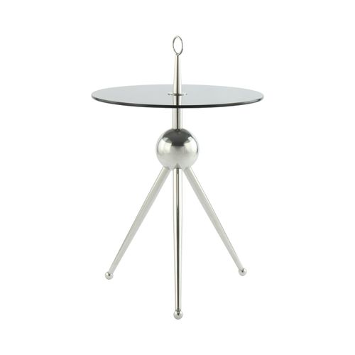 Table D’appoint Ronde En Verre Gris Argent 46x46x70cm