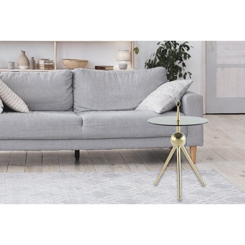 Table D’appoint Ronde En Verre doréEt Gris 46x46x52cm