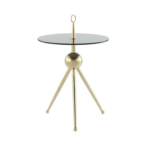 Table D’appoint Ronde En Verre doréEt Gris 46x46x52cm