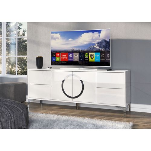 Meuble TV Bois Blanc, Argent 150,1x38x59,2cm