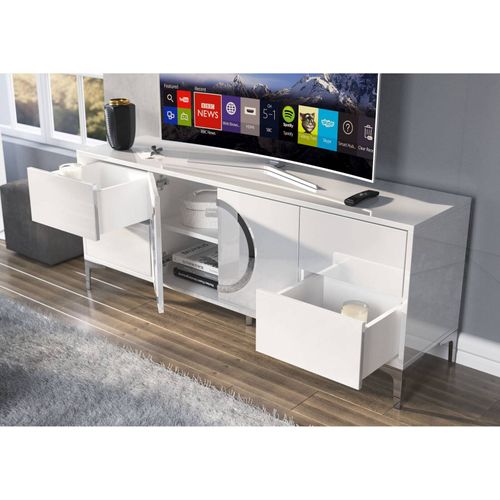 Meuble TV Bois Blanc, Argent 150,1x38x59,2cm