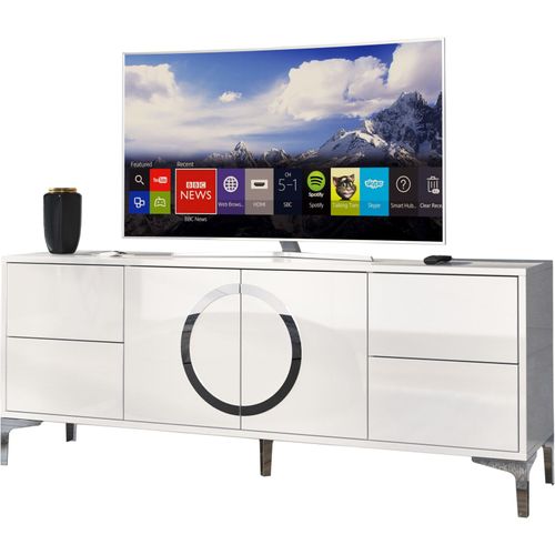 Meuble TV Bois Blanc, Argent 150,1x38x59,2cm