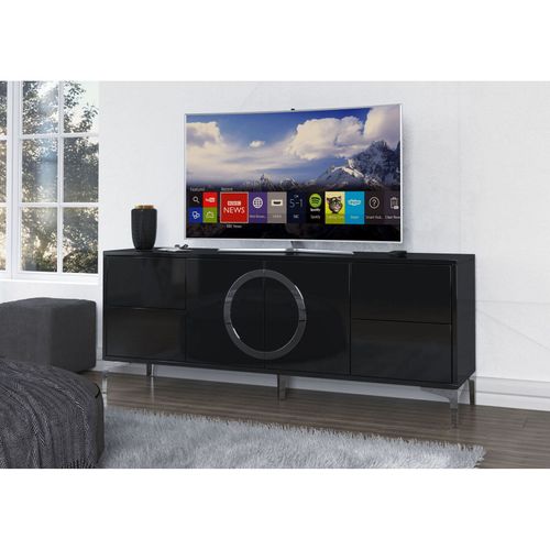 Meuble TV Bois Noir, Argent 150,1x38x59,2cm