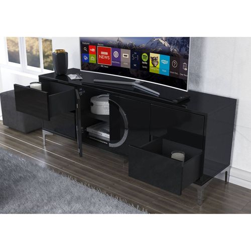 Meuble TV Bois Noir, Argent 150,1x38x59,2cm