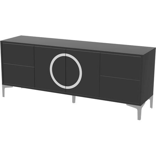 Meuble TV Bois Noir, Argent 150,1x38x59,2cm