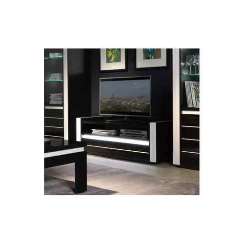 Ensemble Lina Noir Et Blanc : Vitrine Et Meuble TV Avec LED