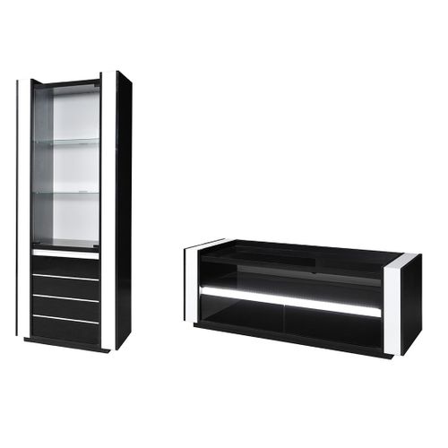 Ensemble Lina Noir Et Blanc : Vitrine Et Meuble TV Avec LED
