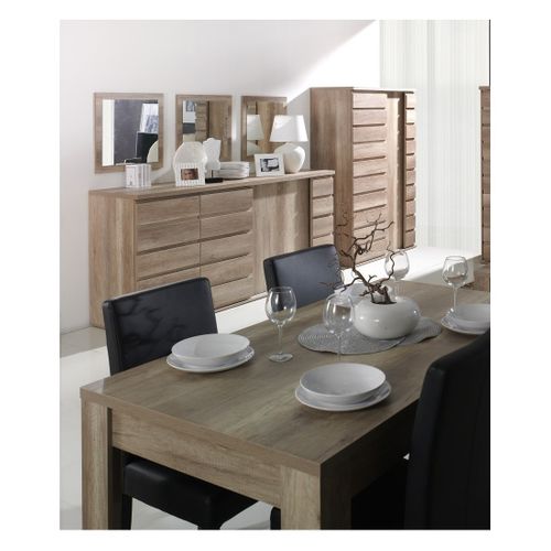 Ensemble Romi Pour Salle à Manger Coloris Chêne. Buffet, Bar, Miroirs, Table 180 Cm
