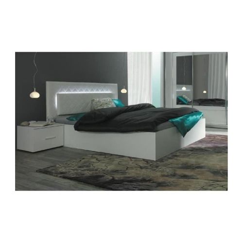 Ensemble Pour Chambre à Coucher Panarea. Lit Adulte Design Avec LED + Deux Chevets + Sommier
