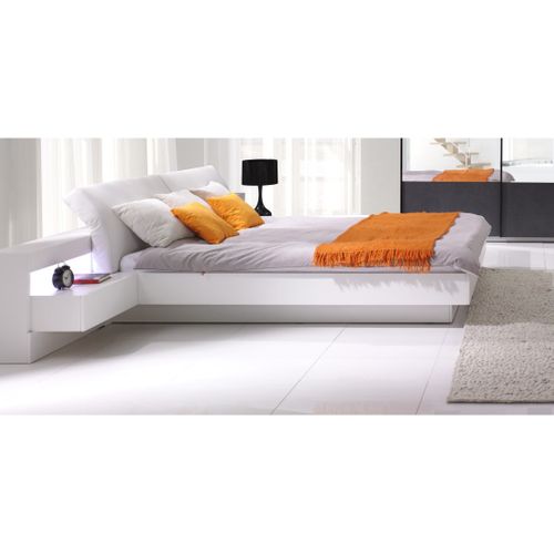Lit Renato 160x200 Avec Sommier Et Chevets à LED Intégrés Coloris Blanc