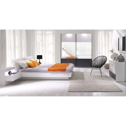 Lit Renato 160x200 Avec Sommier Et Chevets à LED Intégrés Coloris Blanc
