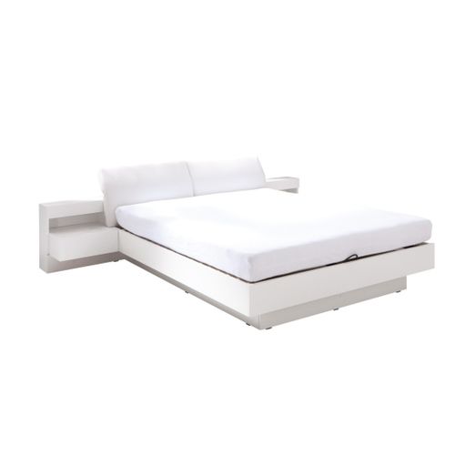 Lit Renato 160x200 Avec Sommier Et Chevets à LED Intégrés Coloris Blanc