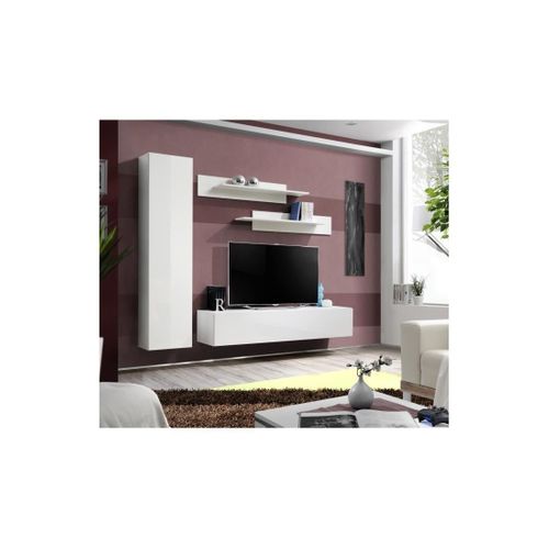 Meuble TV Fly G1 Design, Coloris Blanc Brillant. Meuble Suspendu Moderne Et Tendance Pour Votre Sal