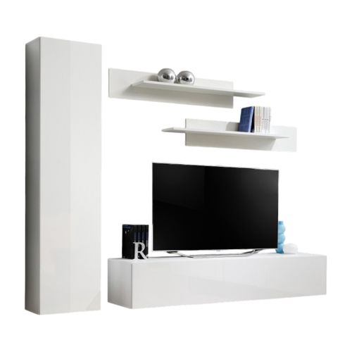 Meuble TV Fly G1 Design, Coloris Blanc Brillant. Meuble Suspendu Moderne Et Tendance Pour Votre Sal