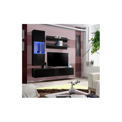 Meuble TV Fly H3 Design, Coloris Noir Brillant. Meuble Suspendu Moderne Et Tendance Pour Votre Salo