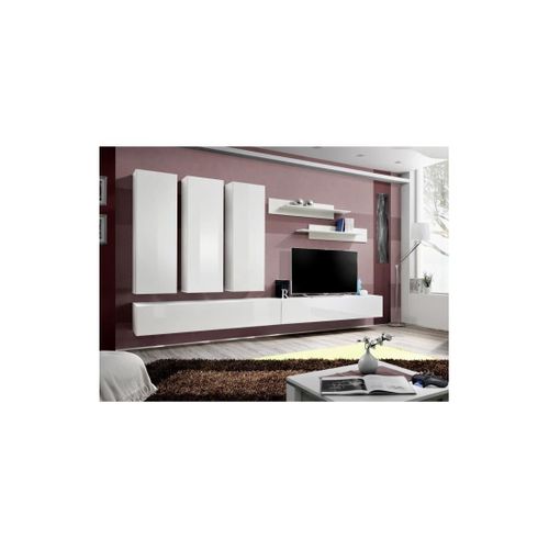 Meuble TV Fly E1 Design, Coloris Blanc Brillant. Meuble Suspendu Moderne Et Tendance Pour Votre Sal