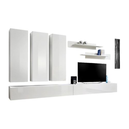 Meuble TV Fly E1 Design, Coloris Blanc Brillant. Meuble Suspendu Moderne Et Tendance Pour Votre Sal