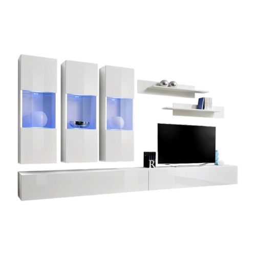 Meuble TV Fly E2 Design, Coloris Blanc Brillant. Meuble Suspendu Moderne Et Tendance Pour Votre Sal