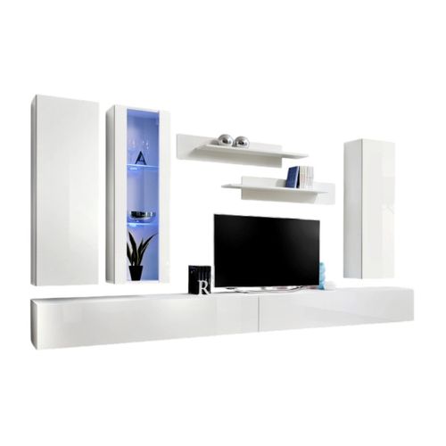 Meuble TV Fly E4 Design, Coloris Blanc Brillant. Meuble Suspendu Moderne Et Tendance Pour Votre Sal