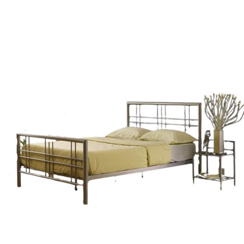 Lit Double 140x200 Cm – Métal Gris Argenté – Sommier Inclus – Design Moderne Et Robuste