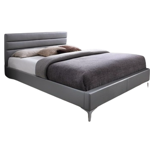 Lit Avec Sommier Thomas 160x200 En Simili Cuir, Coloris Gris – 215 X 99,5 X 165 Cm