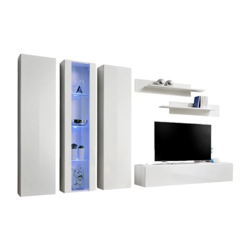 Meuble TV Fly C4 Design, Coloris Blanc Brillant. Meuble Suspendu Moderne Et Tendance Pour Votre Sal
